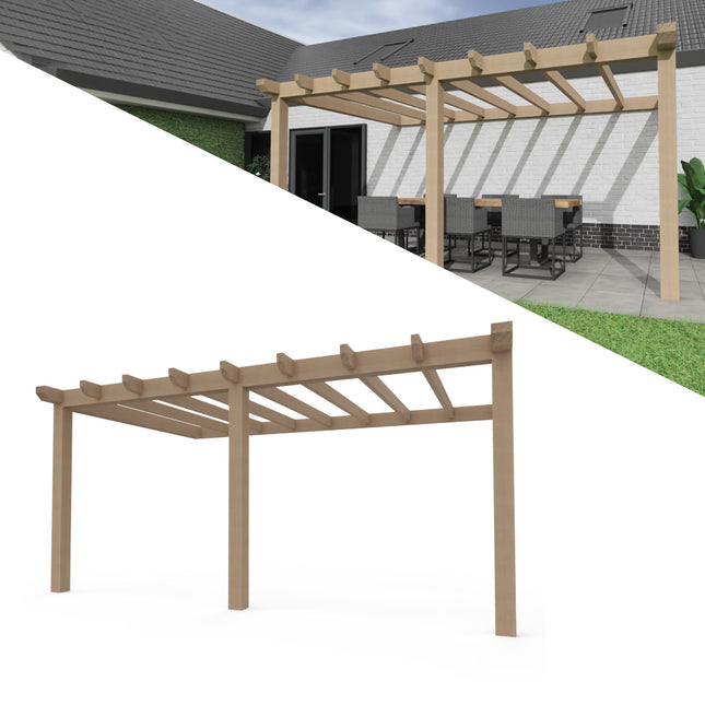 Aanbouw Veranda Douglas 3500mm diep - 150mm balken – fijn bezaagd