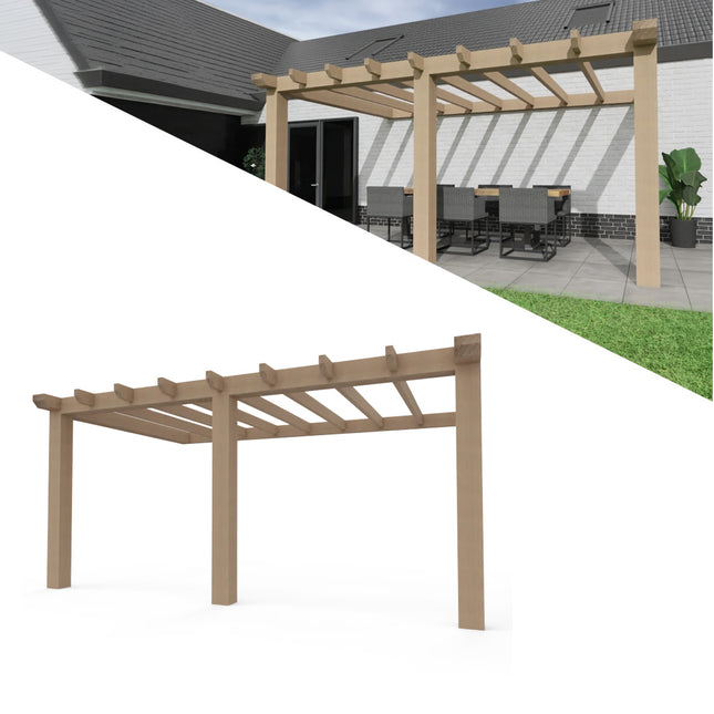 Aanbouw Veranda Douglas 4000mm diep - 200mm balken – fijn bezaagd