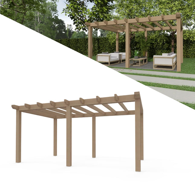 Overkapping Platdak Douglas 3500mm diep - 150mm balken – fijn bezaagd