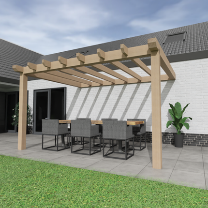 Aanbouw Veranda Douglas 3000mm diep - 150mm balken – fijn bezaagd