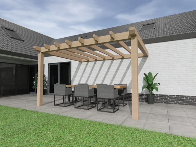 Aanbouw Veranda Douglas 3000mm diep - 150mm balken – fijn bezaagd