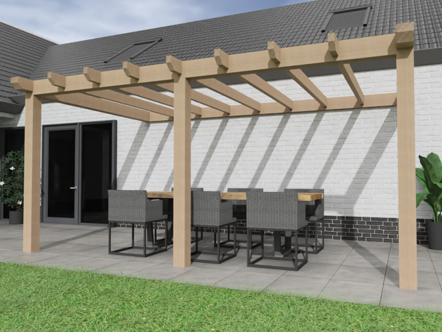 Aanbouw Veranda Douglas 3500mm diep - 140mm balken – geschaafd