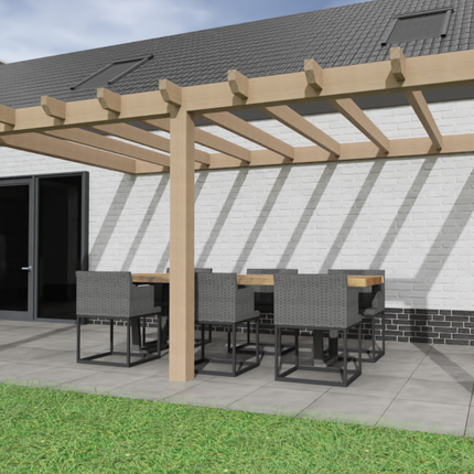 Aanbouw Veranda Douglas 3500mm diep - 150mm balken – fijn bezaagd