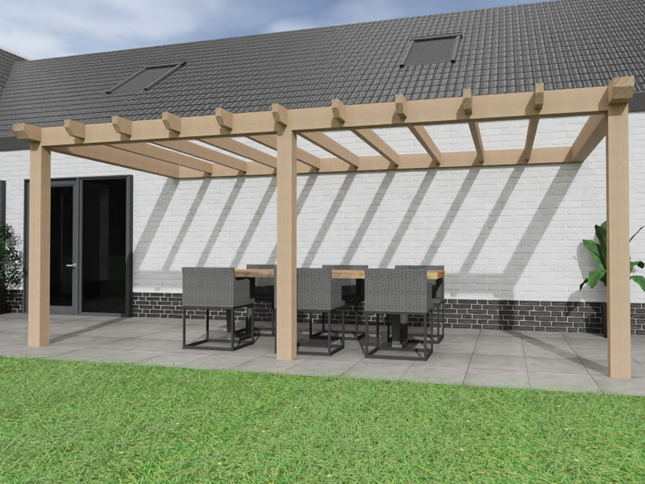 Aanbouw Veranda Douglas 4000mm diep - 140mm balken – geschaafd