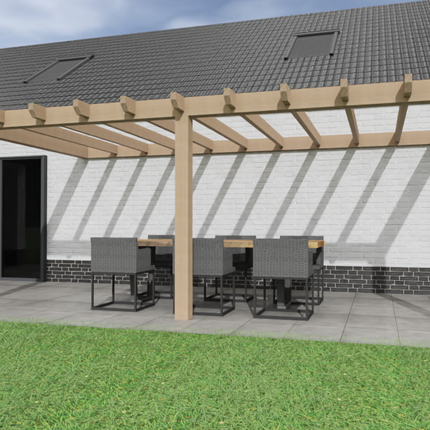 Aanbouw Veranda Douglas 4000mm diep - 150mm balken – fijn bezaagd