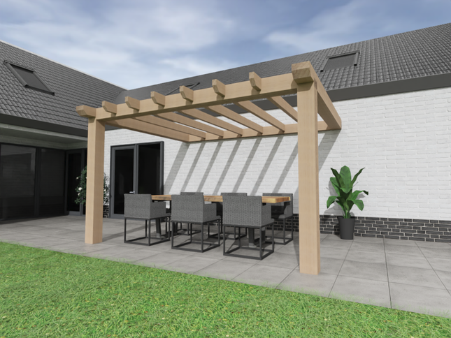 Aanbouw Veranda Douglas 3000mm diep - 190mm balken – geschaafd