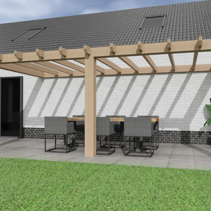 Aanbouw Veranda Douglas 4000mm diep - 200mm balken – fijn bezaagd